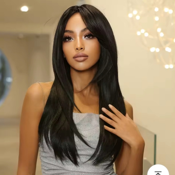 Dark Brown Layered High-quality Synthetic Long Straight Wig - Picture 3 of 9